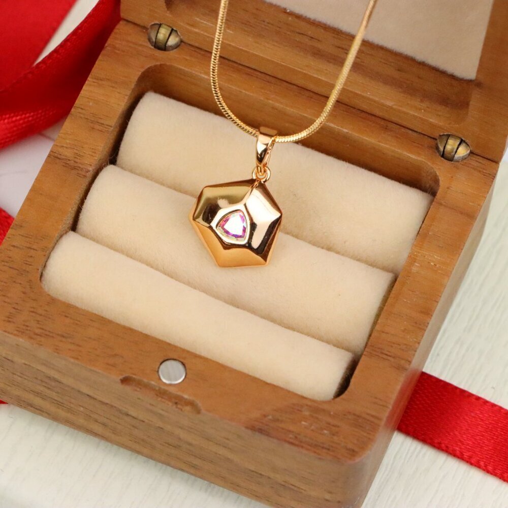"Gold-Plated Satin White Pendant with Iridescent Center Stone, XPPT1749 - Picture 8 of 13